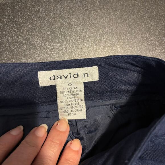 David N Navy Blue Linen Rayon Blend Crop Wide Leg Pant Size 8 Lined - Picture 6 of 6